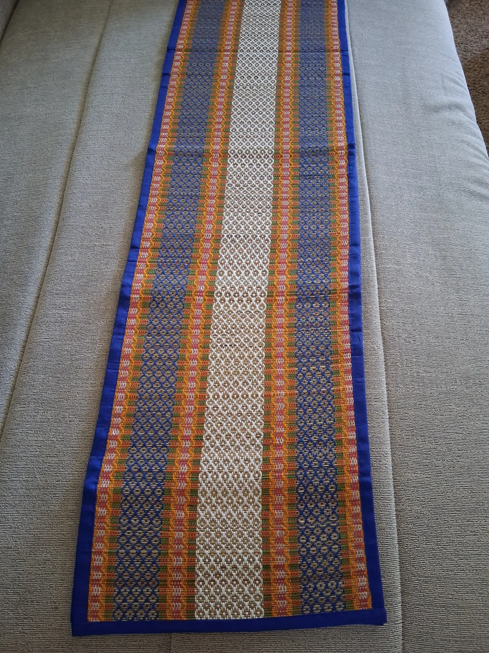 Long Table Runner in Blue, Gold, Cream, Orange, 7ft Long X 13 In Wide Nwt